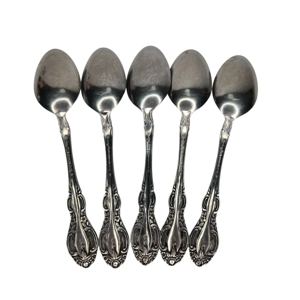 Springtime Oval Soup Spoons / Place Spoons Set Of 5 Stainless Steel Japan 1970s
